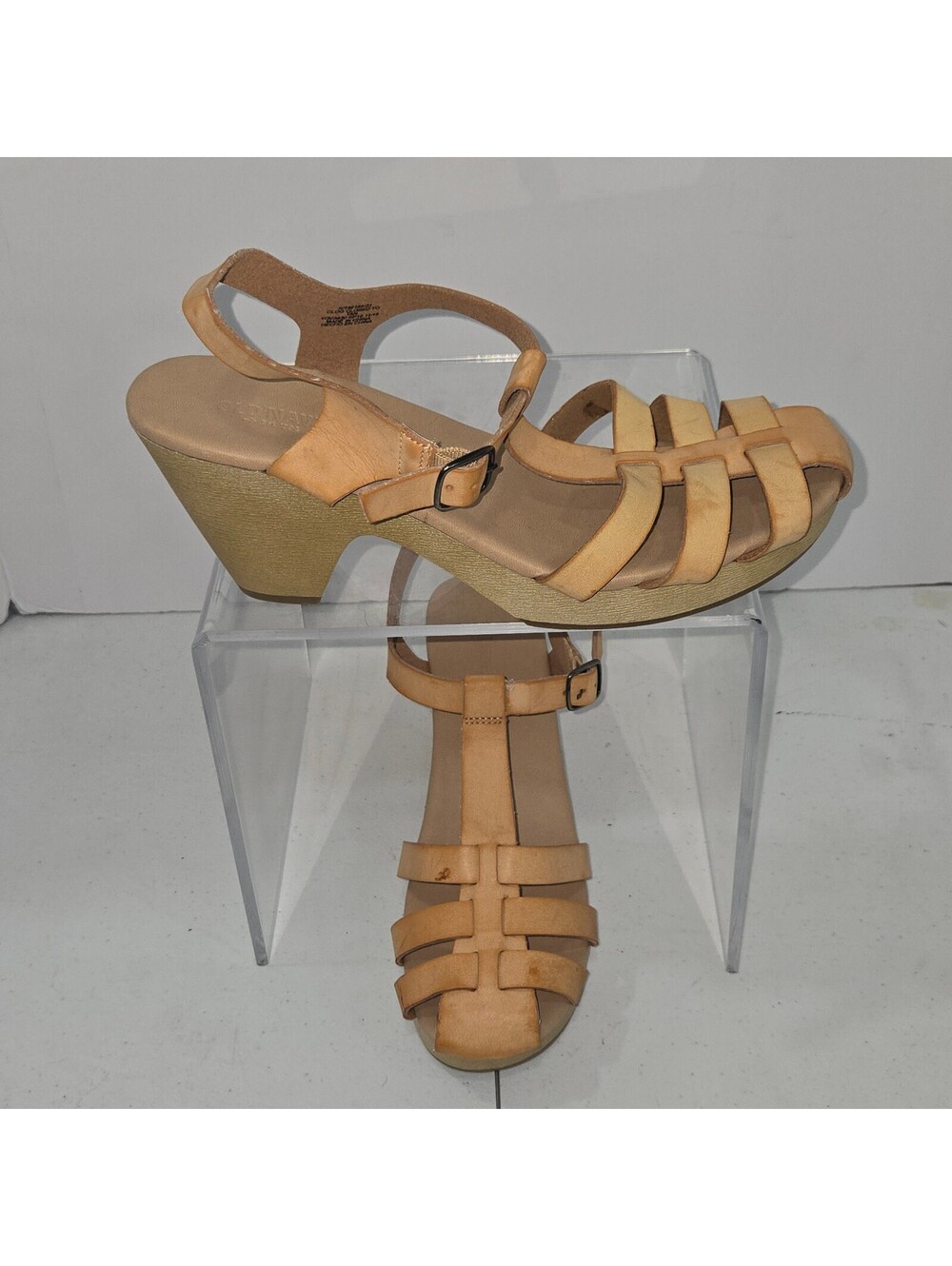 Old Navy Wooden Heel Strappy Sandals Clog Tan synthetic womens Size 10